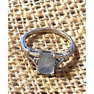 14k white Gold Aquamarine and Diamond Ring Signed Stunning Gift! Please Read